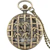 Vintage Bronze Hollow Bamboo Leaf Case Pocket Watch Classic Antique Men Women Quartz Analog Watches Necklace Chain Cool Clock