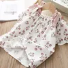 Summer girls floral outfits fresh flower kids suspender T-shirt+shorts 2pcs clothing set girls casual clothes suit