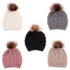 Baby Knitted wool Hats faux fur ball Pompom Crochet Caps Winter warm Infant Kids Boys Girls Beanie cap 5 colors
