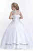 2020 Beyaz Ucuz Kısa Kollu Çiçek Kızlar Elbiseler Boncuklar Kristaller Mücevher Boyun Küçük Kızlar Pageant Elbiseleri Kızlar için Doğum Günü BA143138350