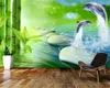 Decoração papel de parede bambu golfinho seixo fundo fresco impressão digital hd decorativo bonito papel de parede