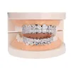 New Baguette Set Teeth Grillz Top & Bottom Rose Gold Silver Color Grills Dental Mouth Hip Hop Fashion Jewelry Rapper Jewelry281A