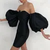 Casual Kleider Rot Sexy Tube Top Offenbaren Zurück Puff Sleeve Kleid Frau Backless Mode Bodycon Schwarz Vestidos Sukienki Kleidung Sukienka