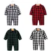 bébé enfant garçon réseau barboteuse longues en coton à carreaux justaucorps du nouveau-né Jumpsuit Combishort pyjama de poche LJJA3117