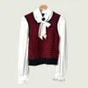 2019 Fall Autumn Long Sleeve Stand Neck Striped Print Knitted Ribbon Tie Panelled Pullover Sweater Women Fashion Sweaters O16151101M