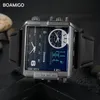 BOAMIGO brand men sports watches 3 time zone big man fashion military LED watch leather quartz wristwatches relogio masculino T200113