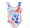 Barn badkläder swan ruffle tjejer bikini simma kepsar baby flamingo blommig baddräkt tecknad randig bad kostym tankini mode rompers byp5206