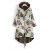 Женские Parkas S-5XL плюс размер зимних женских куртки Пальто теплые цветочные принты старинные карманы с капюшоном Parka с молнией длиной1