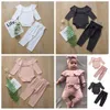 Baby Girl Одежда набор младенческих девочек Roots Rompsers лук брюки наряда новорожденных с длинным рукавом сплошные костюмы осени детская одежда 3 цвета ZYQ 43