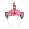 Accessoires Hair Sticks paillettes Bandeau métallique Girls Fleurs en mousseline de mousseline pour enfants Fleur de feuille Unicorn Horn M1547868951