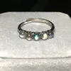 5PCS Unik Rainbow Labradorite Ring 925 Sterling Silver Justerbar Ring Handgjord 3mm Mini Round Natural Gray Moonstone Gemstone Bridal Ring