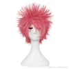 Korte Anime Cosplay Pruik Roze Kleur Synthetische Pruiken met Twee Paardenstaarten voor Kostuum Partij Hoofd Slip Wig68803033617315