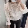 Fashion Puff Sleeve Sequins Applicants Ing Bluses Shirts Women Stand Collar Pleated Ruffles Blussas Chic Tops LS6118