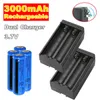 4PCS Rechargeable 3000mAh Li-ion Battery 3.7v BRC 11.1W for Flashlight Headlamp Laser Pen+ 2PCS Dual Charger