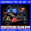 Kit för SUZUKI GSXR 750 600 GSX-R750 GSXR600 2008 2009 2010 297HM.61 GSX R600 R750 600CC GSX-R600 K8 GSXR750 08 09 10 Orange Blue Fairing