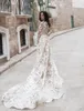 2020 A Line Beach Wedding Dresses Appliques Jewel Neck Tulle Long Sleeves Wedding Dresses Sweep Train Boho Bridal Gowns