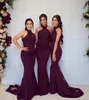 Sexy Grape Mermaid Bridesmaid Dress Long High Neck Wedding Guest Black Girl Wedding Prom Evening Party Gowns