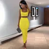 Iki Parçalı Set Nervürlü Kırpma Üst Ve MIDI Etek Seti Eşleştirme Setleri Kadın Giyim Sarı 2 Parça Kadın Bodycon Parti Kulübü Kıyafetler