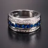 Mäns Deluxe 10k vitguld pläterad blå safir granat kristall stenband bröllopsring för män kvinnor jewlry storlek 8-12 j190707