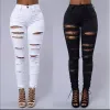 Wholesale- Women Ripped Jeans High Waist Torn Female Denim Pants Hole Knee Skinny Pencil Jean Destroyed Trousers for Girl Club Wear