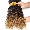 Brazylijskie włosy głębokie wiązki 3 sztuk z zamknięciem Ombre Honey Blonde