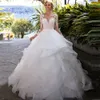 Vintage Ball Gown Wedding Dresses Princess 2020 Long Sleeve Open Back Appliques Lace Tulle Tiered Skirt Bridal Wedding Gowns
