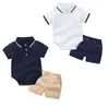 Ropa de diseño para niños muchachos trajes de caballero Infant Toddler Rompers + shorts 2 unids / set 2019 verano ropa de bebé Conjuntos C6610