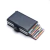 RFID Blockeringsskydd Men ID Kreditkort Holder Wallet Leather Metal Aluminium Business Bank Case Cell Creditkort Korthållare8422030