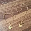 women Fashion jewelry set stainless steel Gold sweet heart pendant chain necklace + bracelet set 5mm 20 inch+8.26'' bling