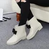 2022 Women Rain Boots Galoshes على الطراز الكوري الجنوبي مع زهرة Bowknot Antiskid Low Short Wellington Water Shoes Rubber Shoes Add Velvet231f