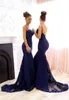 2020 New Navy Blue Simple demoiselle d'honneur robes moderne chérie dentelle Appliques sirène robe de soirée de bal perles longue demoiselle d'honneur robes 4623