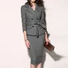 Snygg bar våren kjol kostym Elegant arbete Långärmade knappar Slå ner Collar Coat Slim Bodycon Pencil Kjolar Suits1