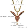 Fashion-Gold Plated Red Diamond Animal Nine Long Ear Fox Pendant Necklace Full Cubic Zirconia Hip Hop Rapper Jewelry Gift for Men Women