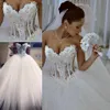Ball Gown Wedding Dresses Sweetheart Corset See Through Floor Length Princess Bridal Gowns Beaded Lace Pearls Custom Made HY345190a
