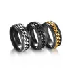 Emboss Spin Gold Chains Ring Band Rostfritt stål Rotatkedjor Ringar Linjid Tryck Mens Hip Hop Fashion Jewelry Will och Sandy Gift