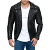 Мужская дизайнер PU кожаная куртка Motorbiker отложным воротником молнии Slim Fit пальто куртки