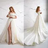 Plus Size Sexy Eva Lendel A-Line Wedding Dresses Off Shoulder High Side Split Bridal Gowns Backless Sweep Train Wedding Dress Vestidos