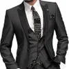 Nowy Wysokiej Jakości Charcoal Gray Groom Tuxedos One Button Peak Lapel Groomsmen Mężczyźni Wedding Garnitury Oblubienia (Kurtka + Spodnie + Kamizelka + Kamizelka) XF288