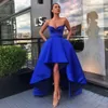 Kraliyet Mavi Yüksek Düşük Gelinlik Modelleri Straplez Boyun Kısa Mezuniyet Elbise Kolsuz Custom Made Saten Örgün Önlükler