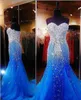 Royal Blue Sexy Elegant Mermaid Prom Dresses For Pageant Sweetheart Women Long Tulle med Rhinestones Runway Formal Evening PA308M