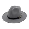 Fashion-Men Women Wool Felt Fedora Hattar med bältesspänne Unisex Wide Brim Jazz Hat Höst Vinter Panama Cap Trilby Chapeau