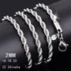 2mm 925 Sterling Silverpläterade Flash Twisted Rope Kedjor 16 18 20 22 24 tum MC17 Ny 925 Silver Plate Hummer Clasps Släta Kedjor Halsband