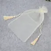 Tassel Decor Drawstring Gifts Organza Bags Wedding Christmas Party Favors Packaging Light Yellow 10x15 15x28cm Jewelry Pouches