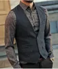 2019 Dark Gray Wool Herringbone Tweed Kamizelki Custom Made Męskie Kamizelki Kamizelki Szczupłe Kamizelki Vintage Wedding Vest Plus Rozmiar Brytyjski kamizelka