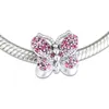 2019 Lente Tuin Dazzling Roze Butterfly Charm Past Originele Pandora Armbanden Armbanden 925 Sterling Silver Charm Draad Insect Losse Kralen