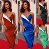 New Style Women's Dresses Holiday Sexy Off Shoulder Summer Party Skinny Strapless Long Patchwork V Neck Dress Fashion Hot 2019