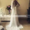 Abiti da sposa bohémien Scollo a V profondo Illusion Applique in pizzo Backless Manica lunga Boho Abito da sposa in chiffon da spiaggia Abiti da sposa