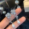Fashion-Designer Jewelry Women Wedding Long Flower Dangle Earrings S925 Silver Cubic Zirconia Camellia Earrings Jewellry