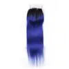 Malezyalı İnsan Saç Lacivert Ombre Vücut Dalga Dokuma Paketler 3PCS Kapatma # 1B ile / Mavi Ombre Saç wefts 4x4 Ön Dantel Kapanması ile