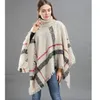 Mode - Femmes Laine Plaid CardiganCol Roulé Cape Manches Chauve-Souris Tricot Poncho Femme Chaud Tricot Châles Pull écharpe de mode